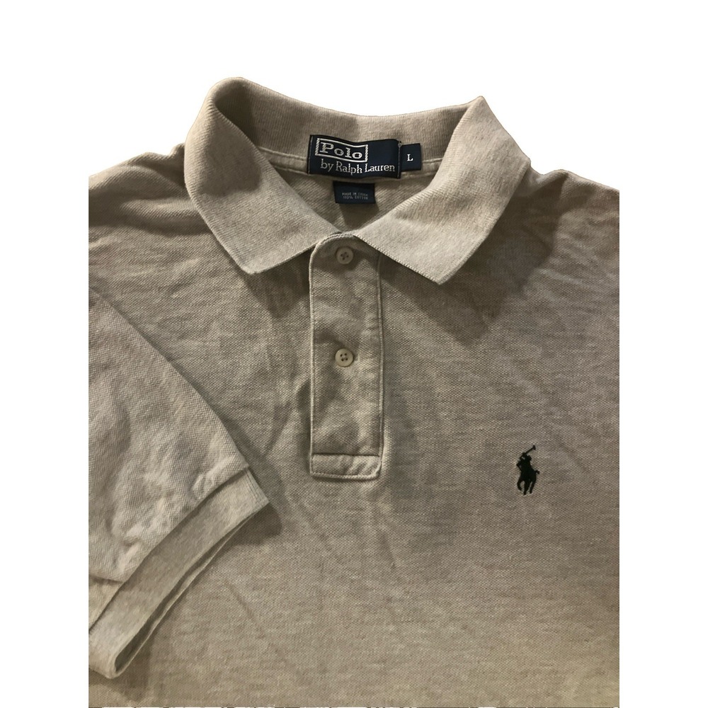 Polo Ralph Lauren Men's Off White Gray Heather Polo Shirt Large green pony logo